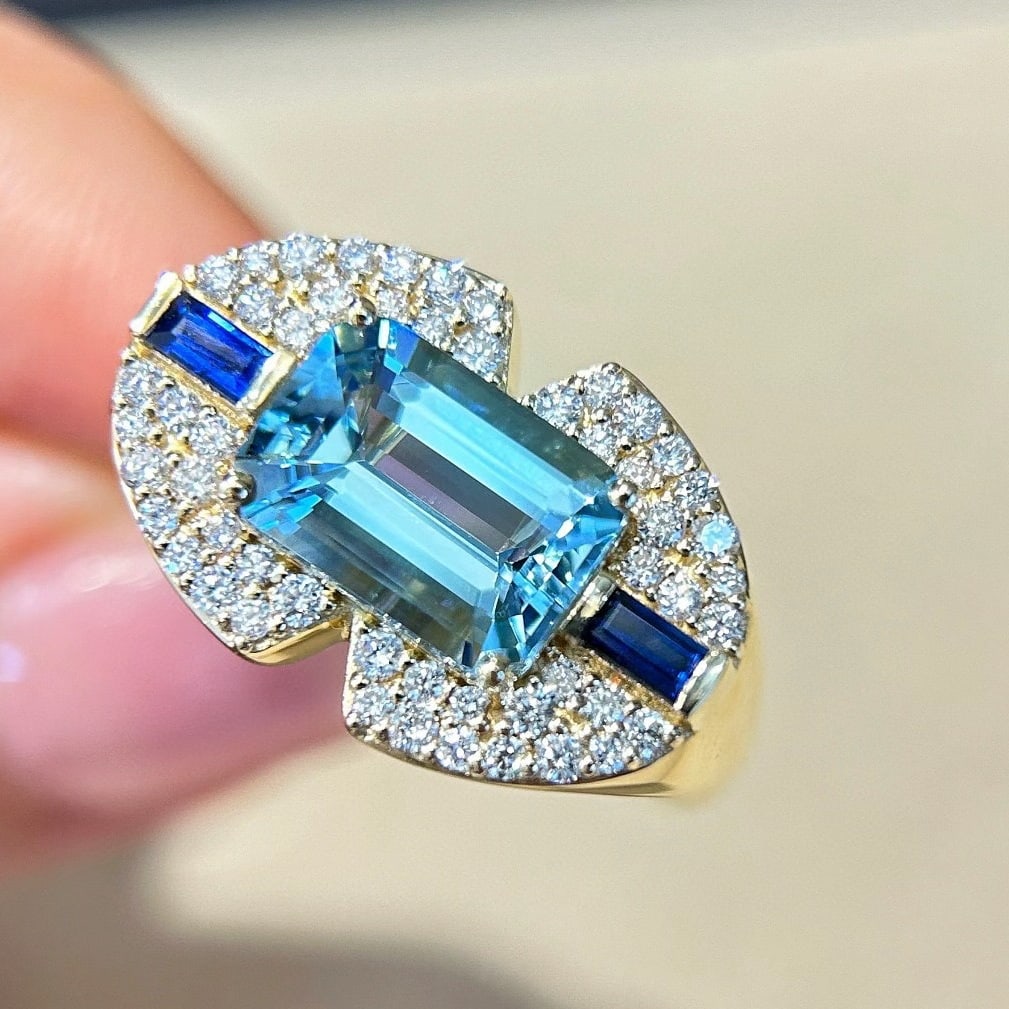 14k Gold 3.34 Ctw Natural Aquamarine & Diamond Ring - 4