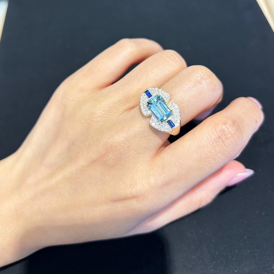14k Gold 3.34 Ctw Natural Aquamarine & Diamond Ring - 5