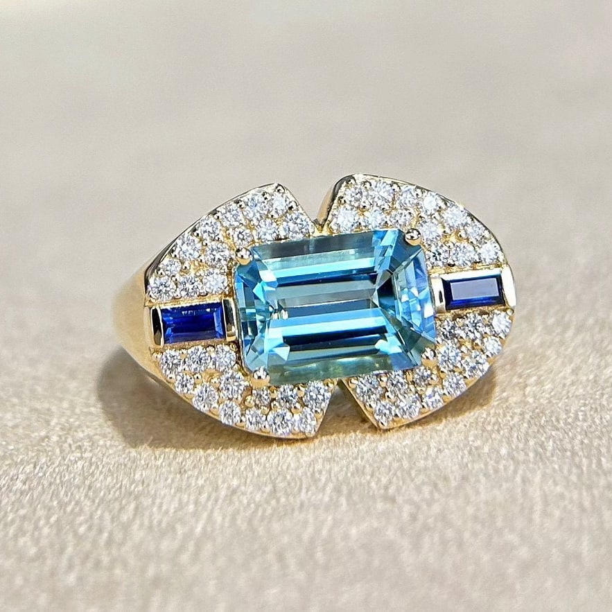 14k Gold 3.34 Ctw Natural Aquamarine & Diamond Ring - 7