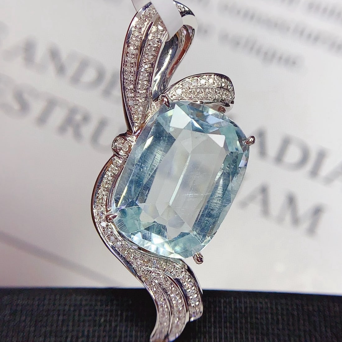 14k Gold 8 Ct Natural Aquamarine & Diamond Pendant( Without Chain ): Ref:231037205 // gold content:14k gold // main gemstone:aquamarine // shape:cushion // carat weight:8ct // color:blue // treatment:natural // // adjacent gemstone 2 : diamond // number of stones:95