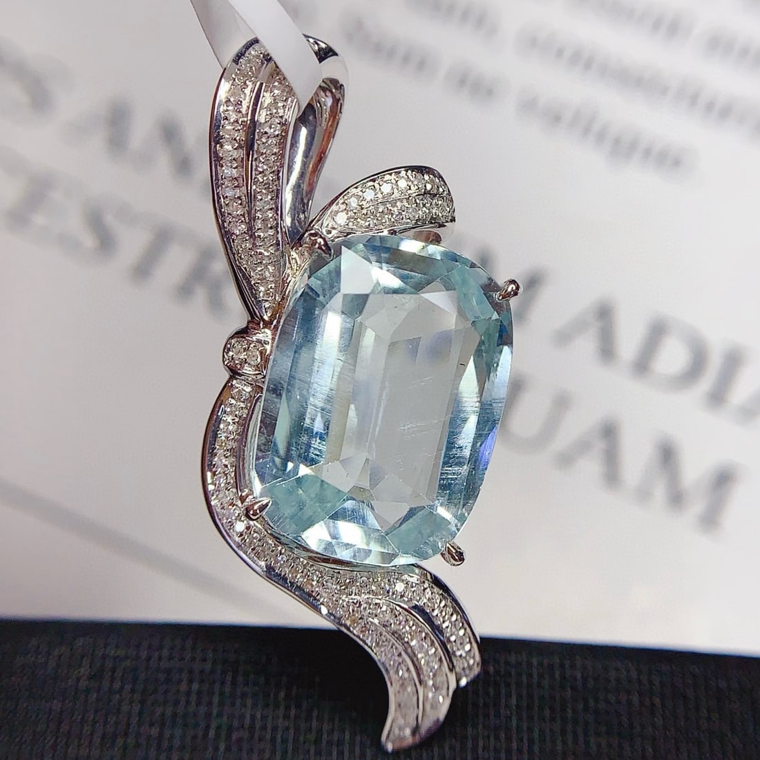 14k Gold 8 Ct Natural Aquamarine & Diamond Pendant( Without Chain ) - 2