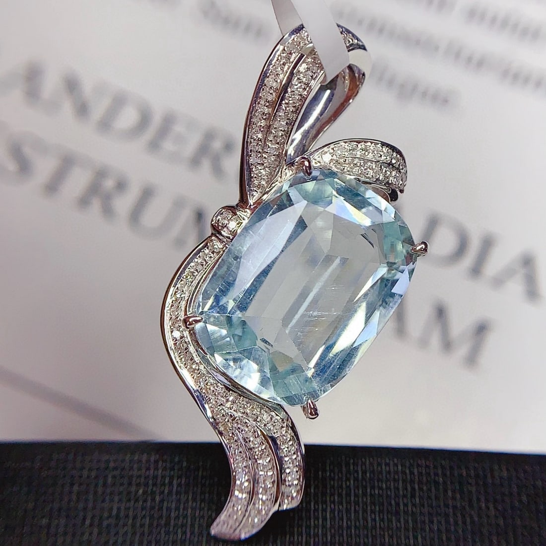14k Gold 8 Ct Natural Aquamarine & Diamond Pendant( Without Chain ) - 3