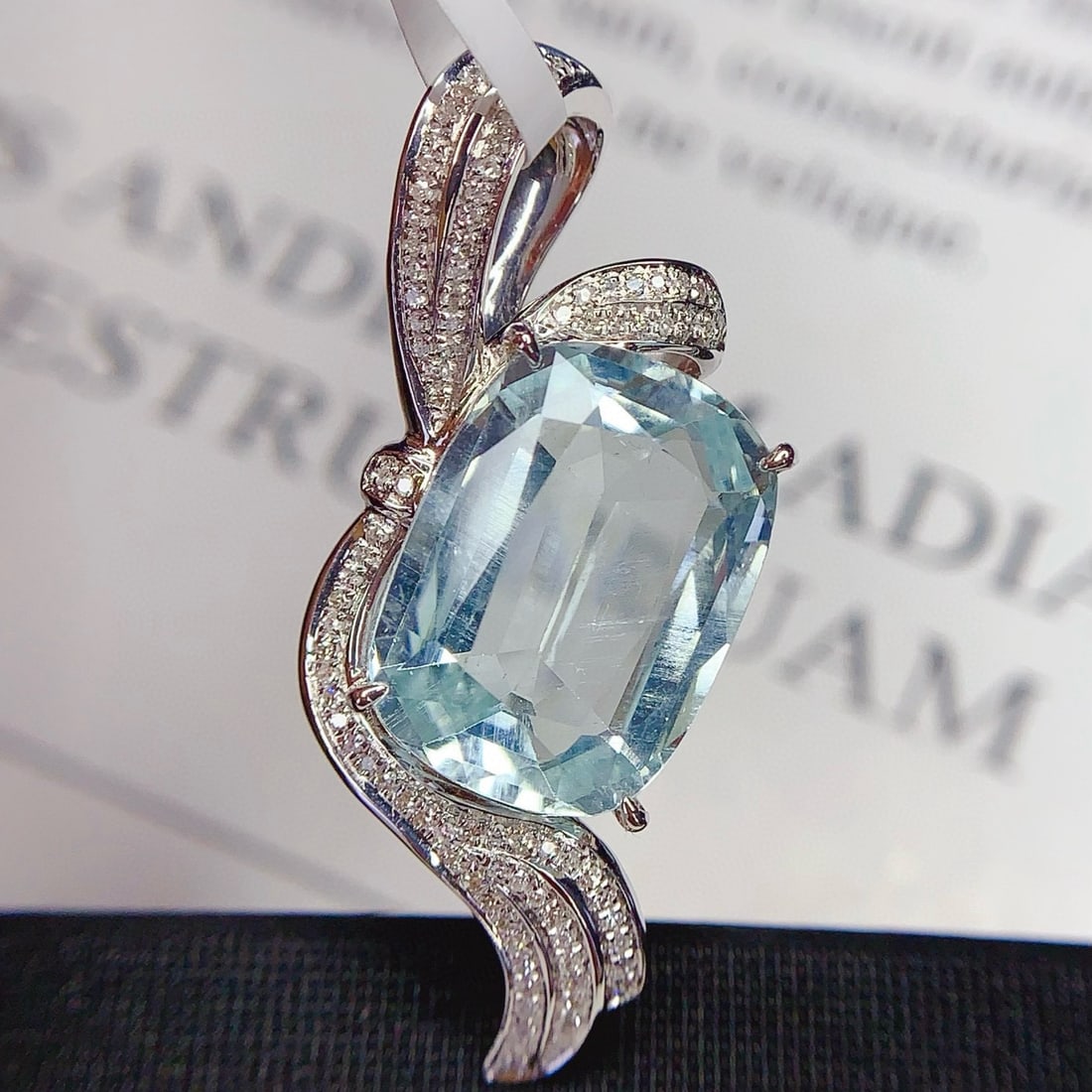 14k Gold 8 Ct Natural Aquamarine & Diamond Pendant( Without Chain ) - 4