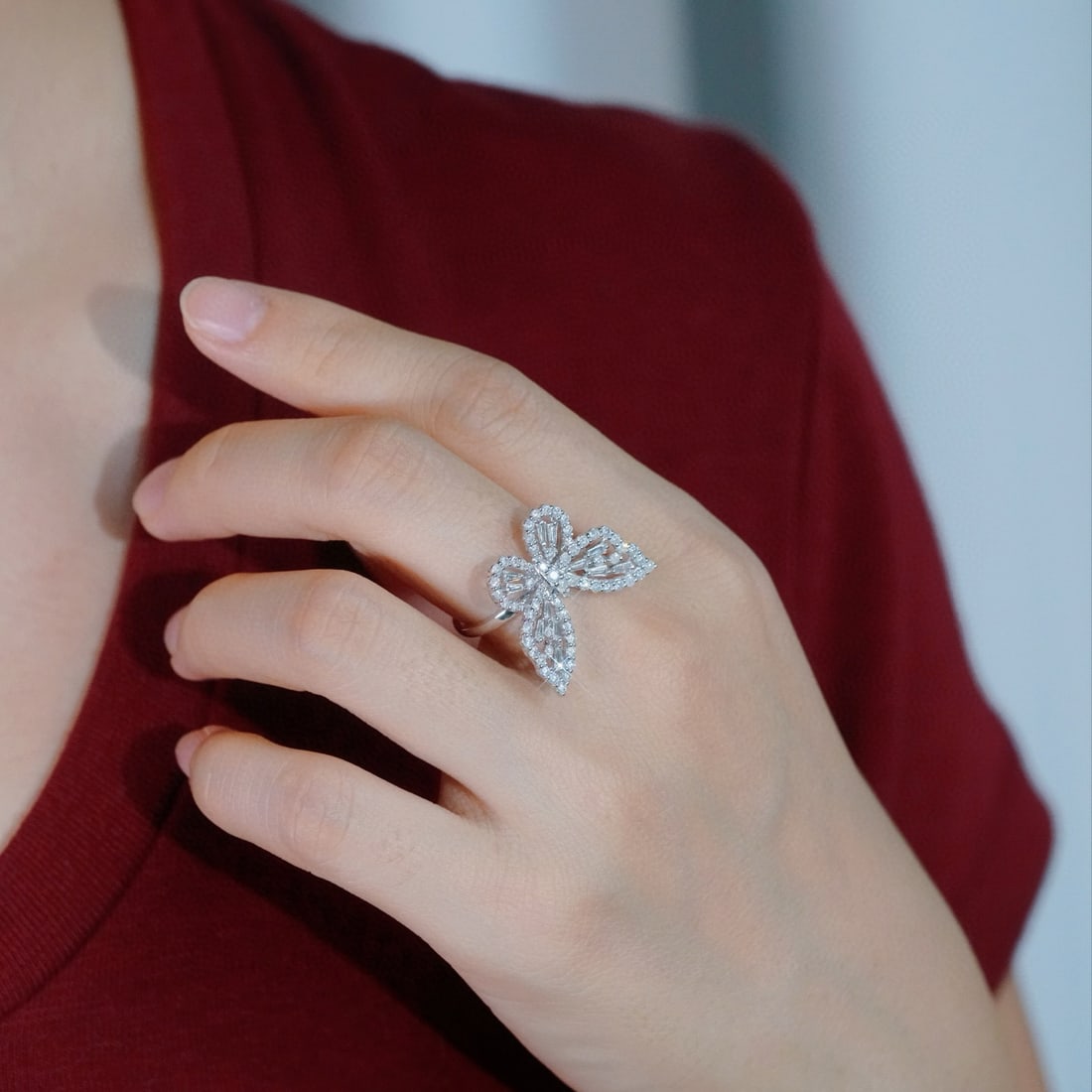 14k Gold 1.08 Ct Natural H Diamond & Butterfly Ring - 3