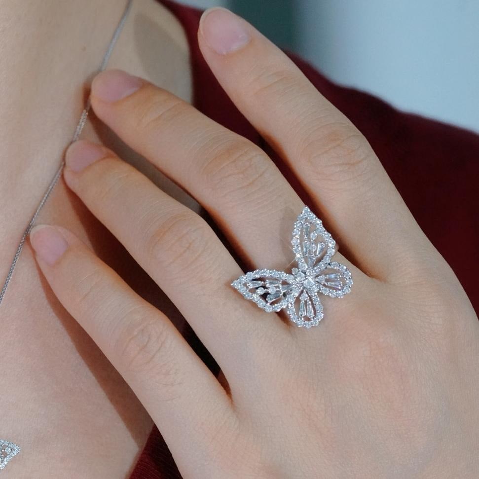 14k Gold 1.08 Ct Natural H Diamond & Butterfly Ring - 5
