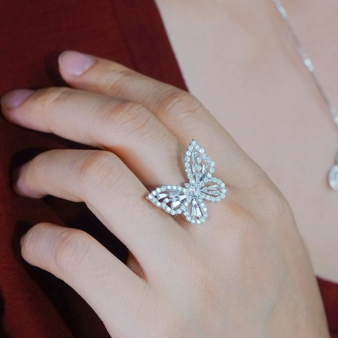 14k Gold 1.08 Ct Natural H Diamond & Butterfly Ring - 6