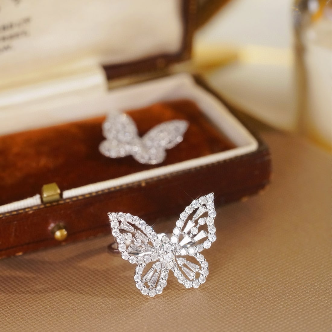 14k Gold 1.08 Ct Natural H Diamond & Butterfly Ring - 7