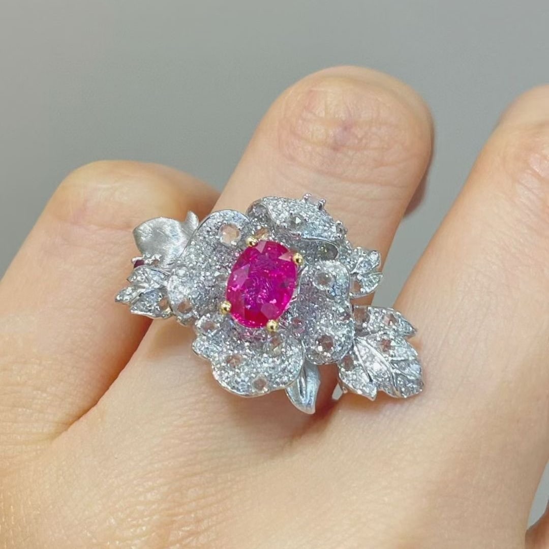 14k Gold 1.1 Ct Natural Ruby & Diamond & Sapphire Ring - 5