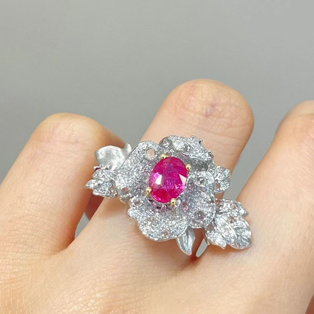 14k Gold 1.1 Ct Natural Ruby & Diamond & Sapphire Ring - 6