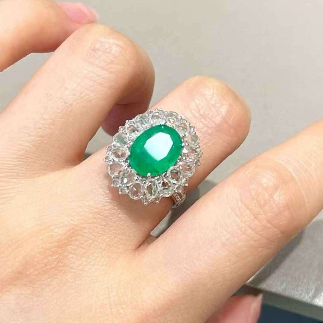 14k Gold 2.7 Ct Natural Emerald & Sapphire & Diamond Ring - 2