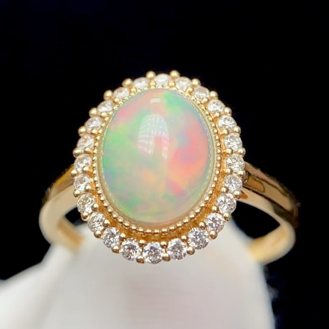 14k Gold 2 Ct Natural Opal & Diamond Ring - 3