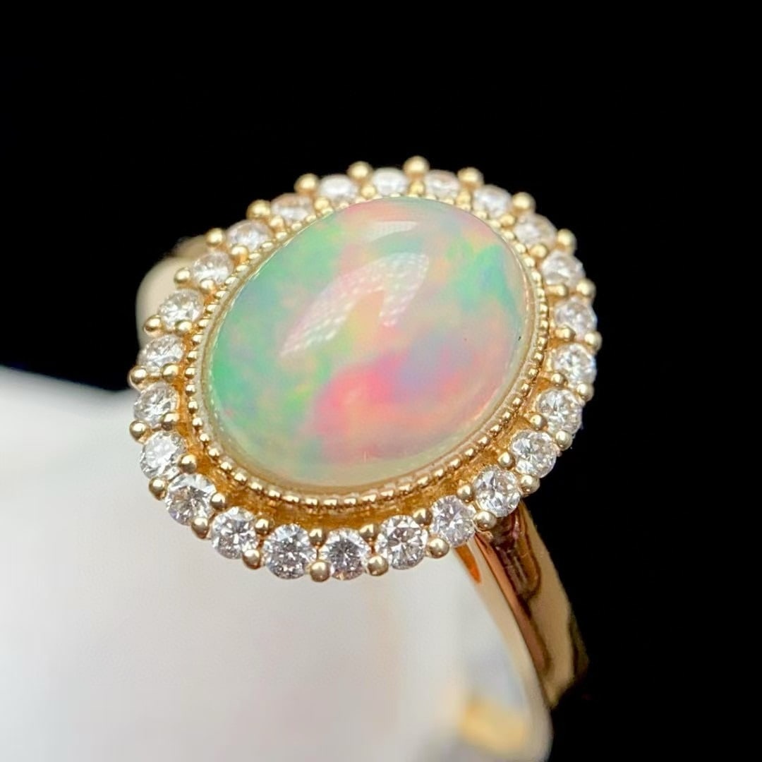 14k Gold 2 Ct Natural Opal & Diamond Ring - 5