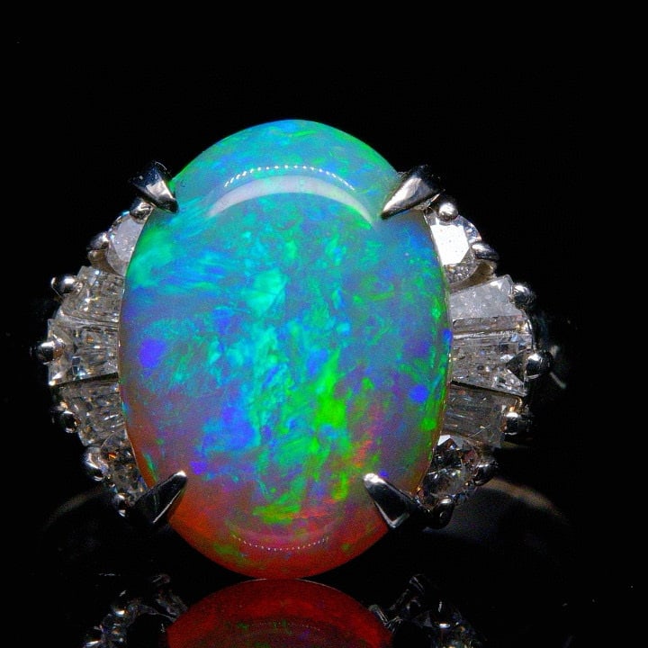 14k Gold 4.56 Ctw Natural Opal & Diamond Ring: Ref:231037233 // gold content:14k gold // ring size:7. 25us // // main gemstone:opal // shape:oval // carat weight:3. 96ct // color:color // treatment:natural // // adjacent gemstone 2 : diamond //