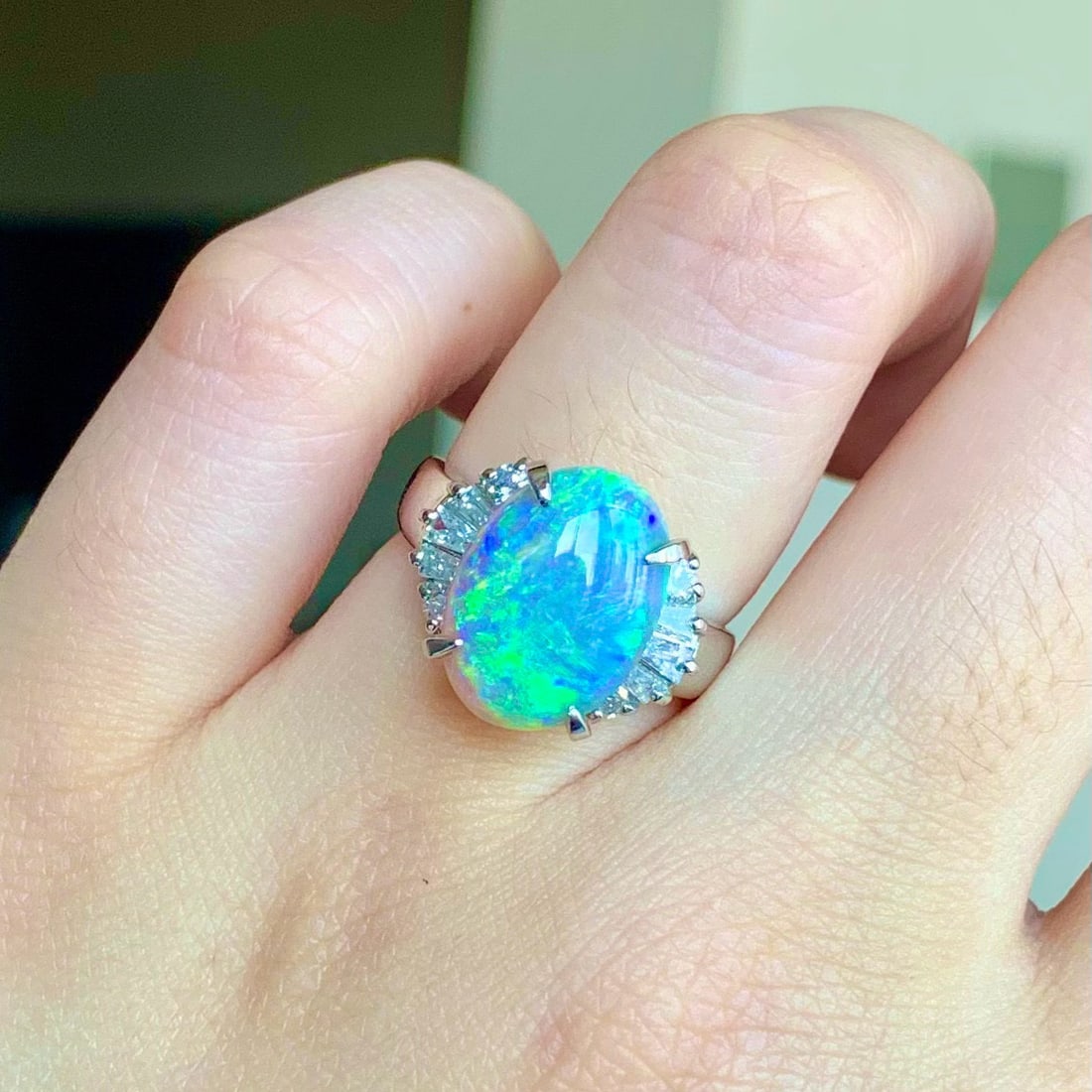 14k Gold 4.56 Ctw Natural Opal & Diamond Ring - 5