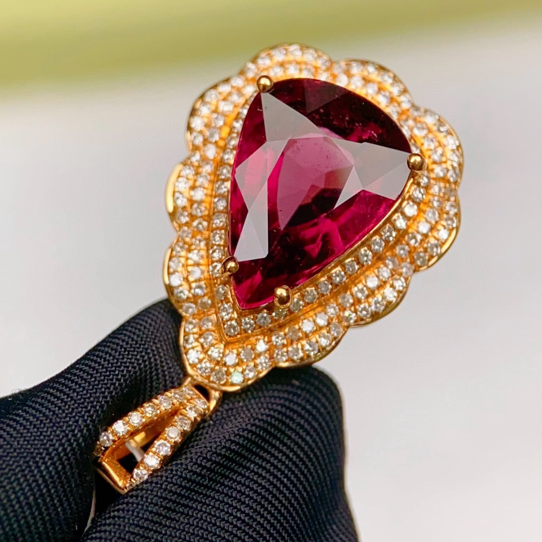 14k Gold 4.56 Ctw Natural Tourmaline & Diamond Pendant( Without Chain ) - 2