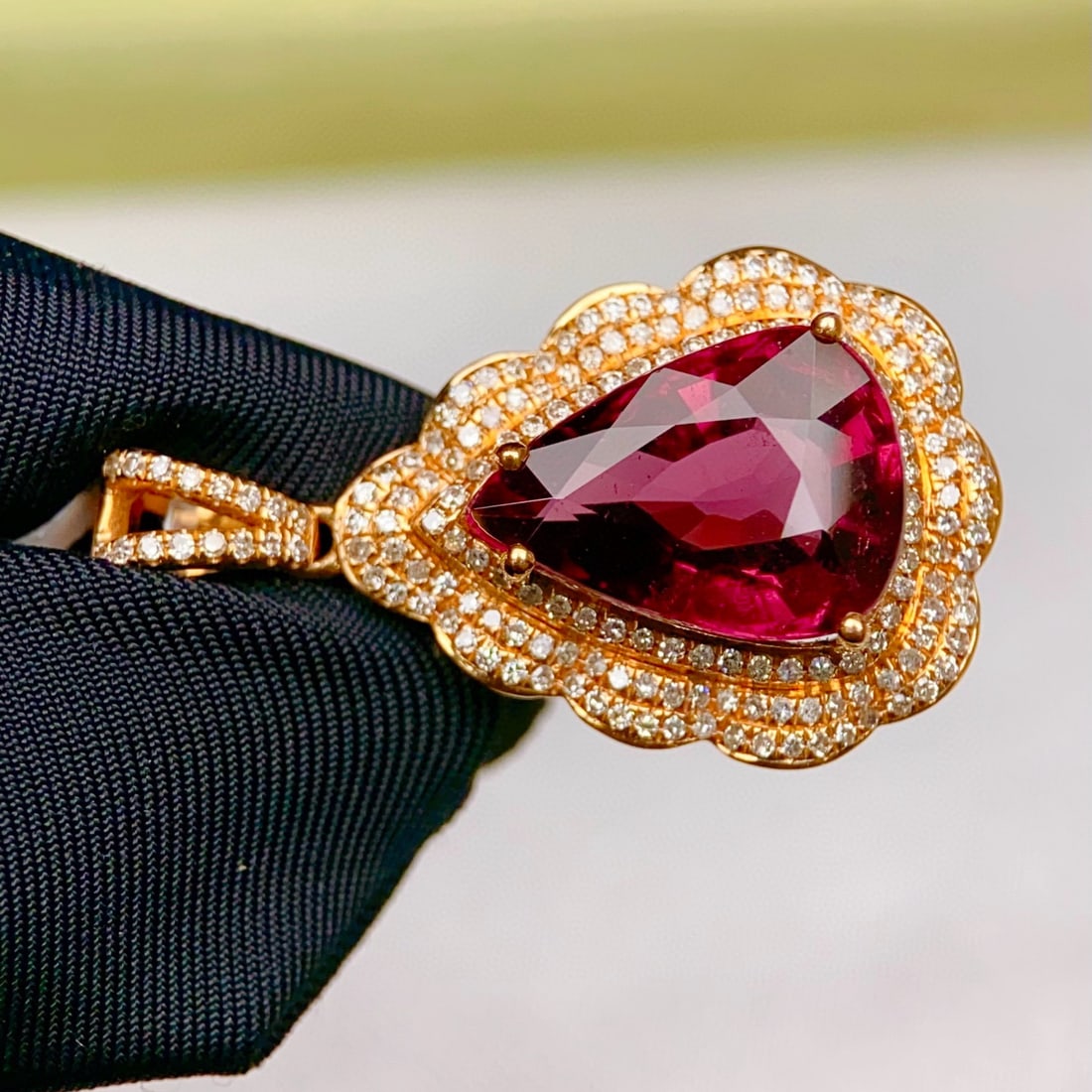 14k Gold 4.56 Ctw Natural Tourmaline & Diamond Pendant( Without Chain ) - 3