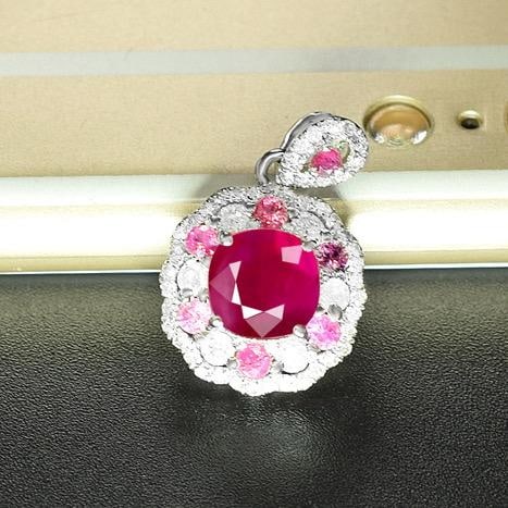 14k Gold 1.96 Ctw Natural Ruby & Diamond Pendant( Without Chain ) - 5