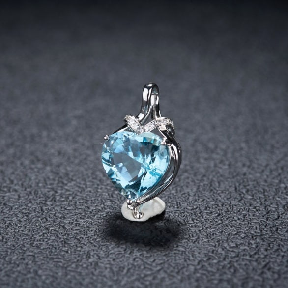 14k Gold 3.76 Ct Natural Aquamarine & Diamond Pendant( Without Chain ) - 3