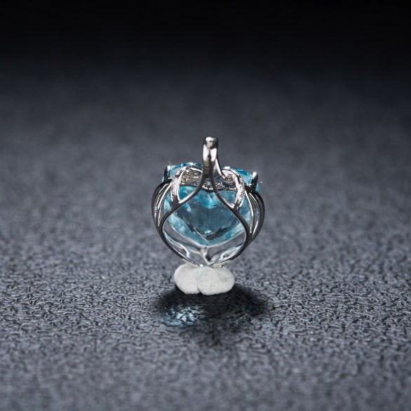 14k Gold 3.76 Ct Natural Aquamarine & Diamond Pendant( Without Chain ) - 4