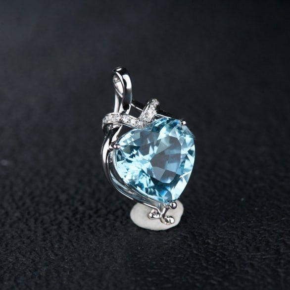 14k Gold 3.76 Ct Natural Aquamarine & Diamond Pendant( Without Chain ) - 5