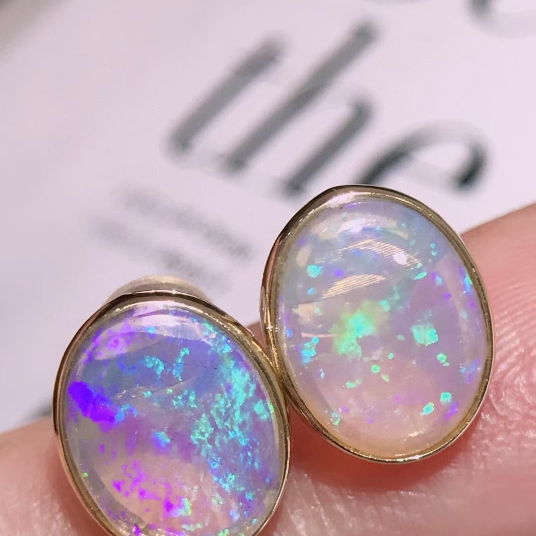 14k Gold 2.3 Ct Natural Opal Earrings - 2