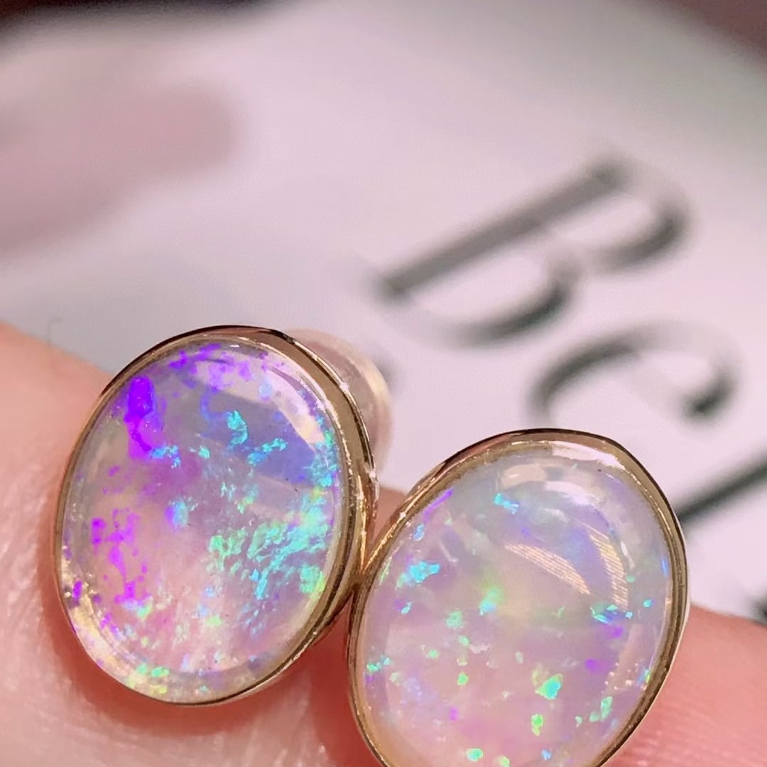 14k Gold 2.3 Ct Natural Opal Earrings - 3