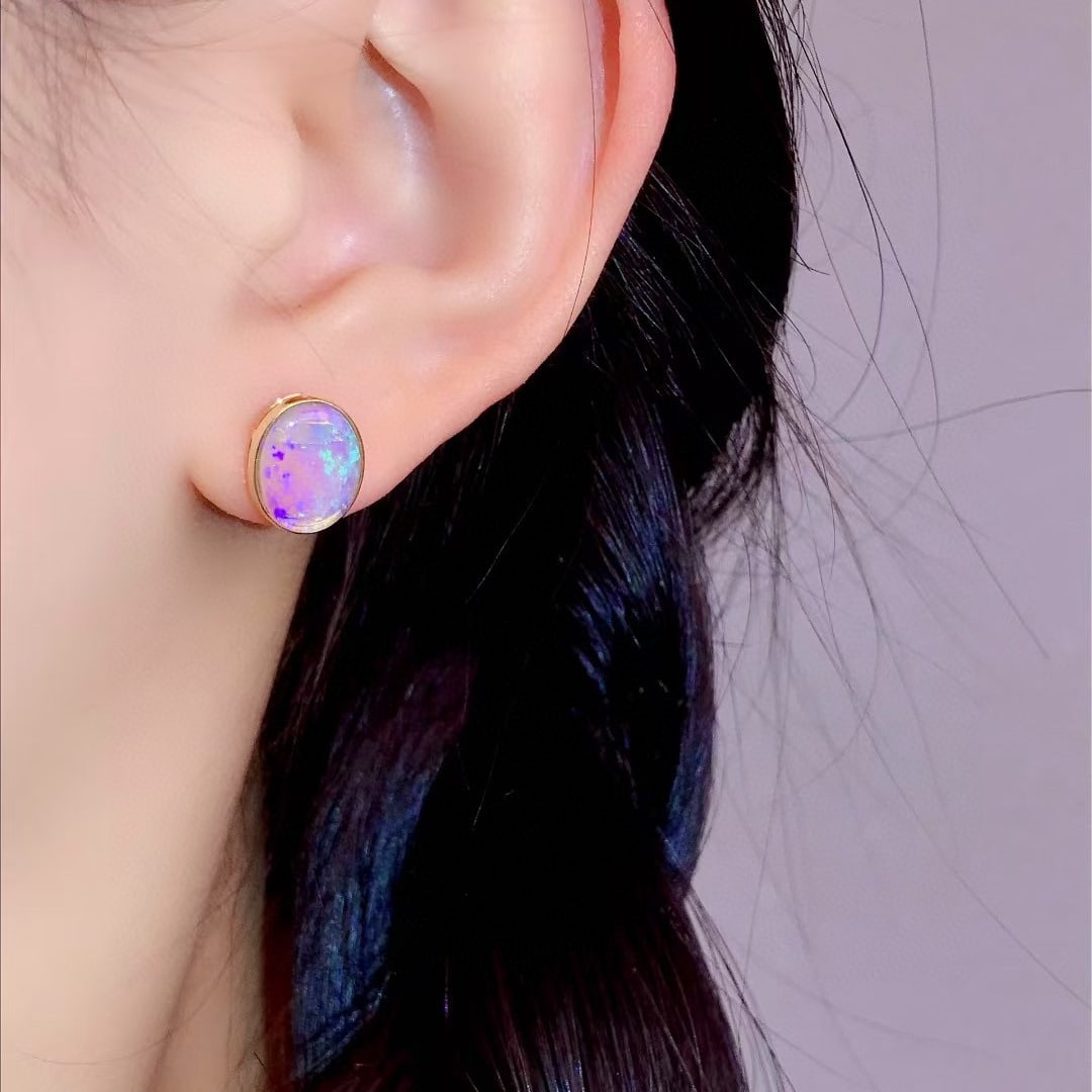 14k Gold 2.3 Ct Natural Opal Earrings - 4