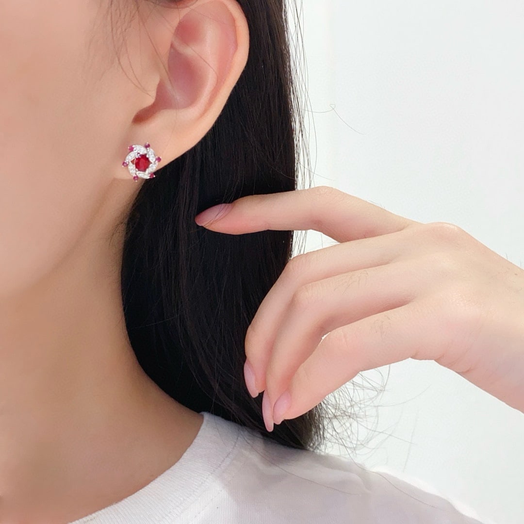 14k Gold 0.78 Ct Natural Ruby & Diamond & Ruby Earrings - 3