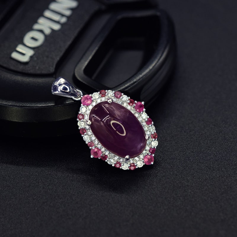 14k Gold 6.65 Ctw Natural Sapphire & Diamond Pendant( Without Chain ): Ref:231038042 // gold content:14k gold // main gemstone:sapphire // shape:oval // carat weight:6. 33ct // color:purple // treatment:natural // // adjacent gemstone 2 : diamond // shape:round // carat