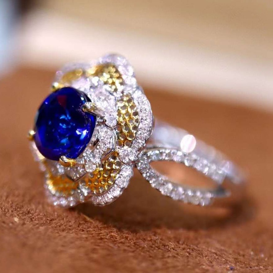 14k Gold 2.31 Ctw Natural Sapphire & Diamond Ring - 3