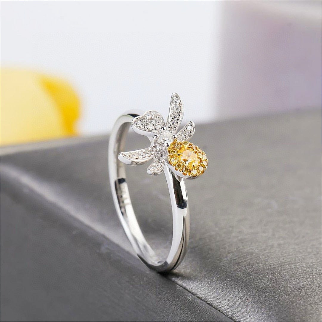14k Gold 0.26 Ctw Natural Yellow Diamond & Diamond Ring - 3