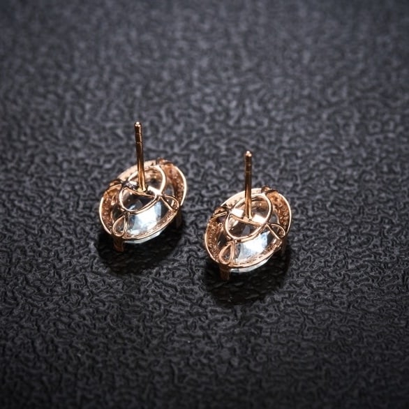 14k Gold 3.66 Ct Natural Aquamarine & Diamond Earrings - 4