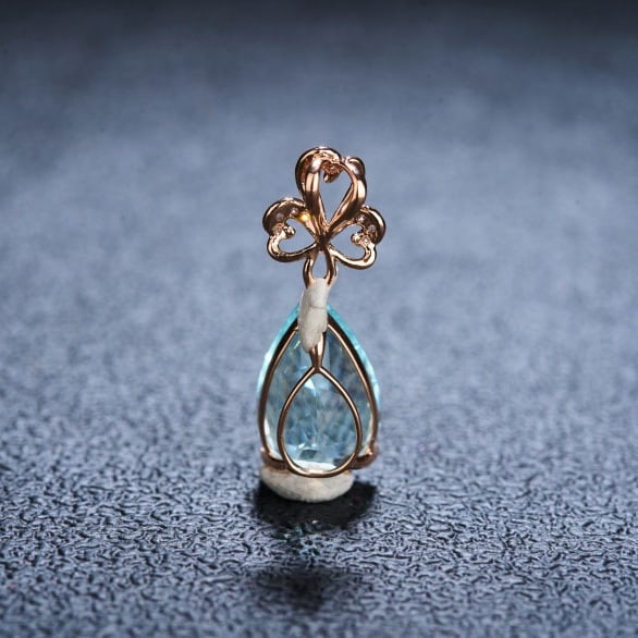 14k Gold 3.95 Ct Natural Aquamarine & Diamond Pendant( Without Chain ) - 4