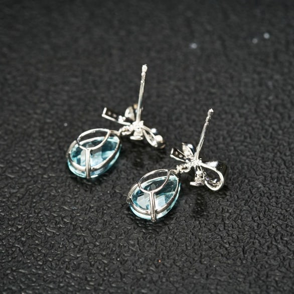 14k Gold 3.5 Ct Natural Aquamarine & Diamond Earrings - 2