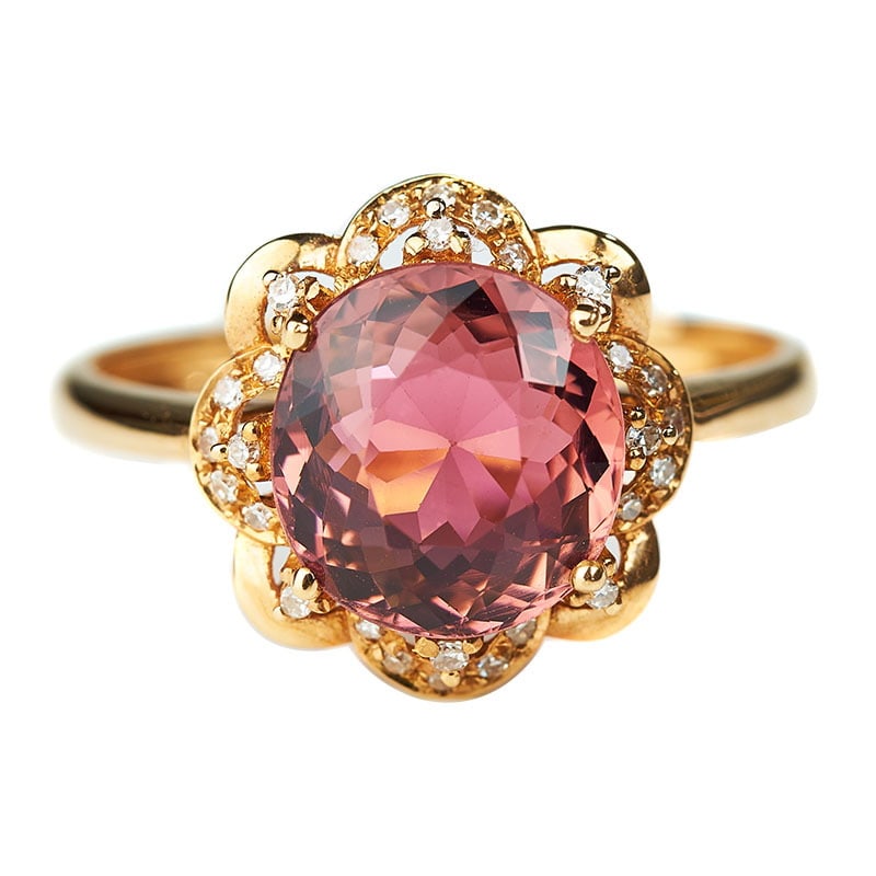 14k Gold 2.41 Ct Natural Tourmaline & Diamond Ring - 2