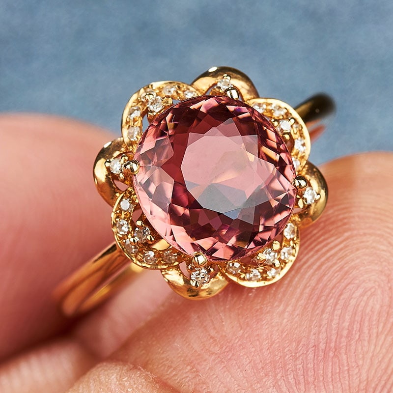 14k Gold 2.41 Ct Natural Tourmaline & Diamond Ring - 4
