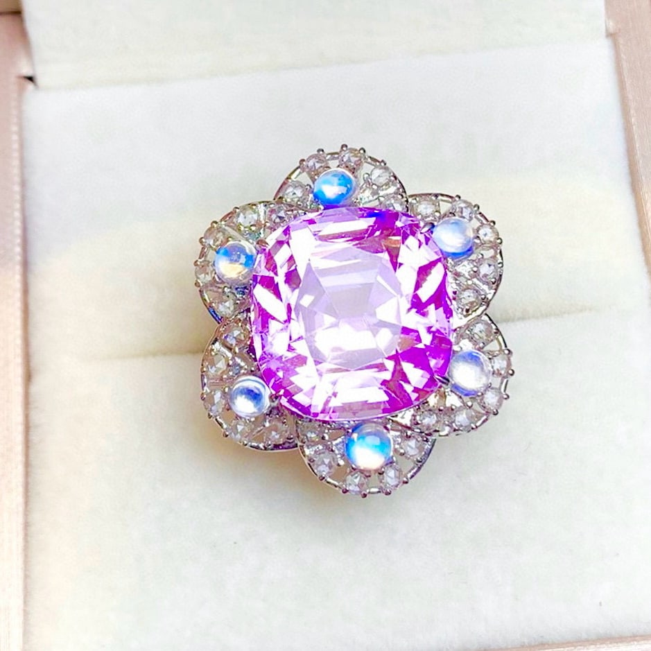 14k Gold 20.5 Ct Natural Kunzite & Moonstone Ring - 4