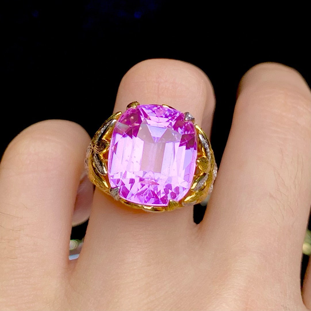 14k Gold 15.2 Ct Natural Kunzite & Diamond Ring - 5