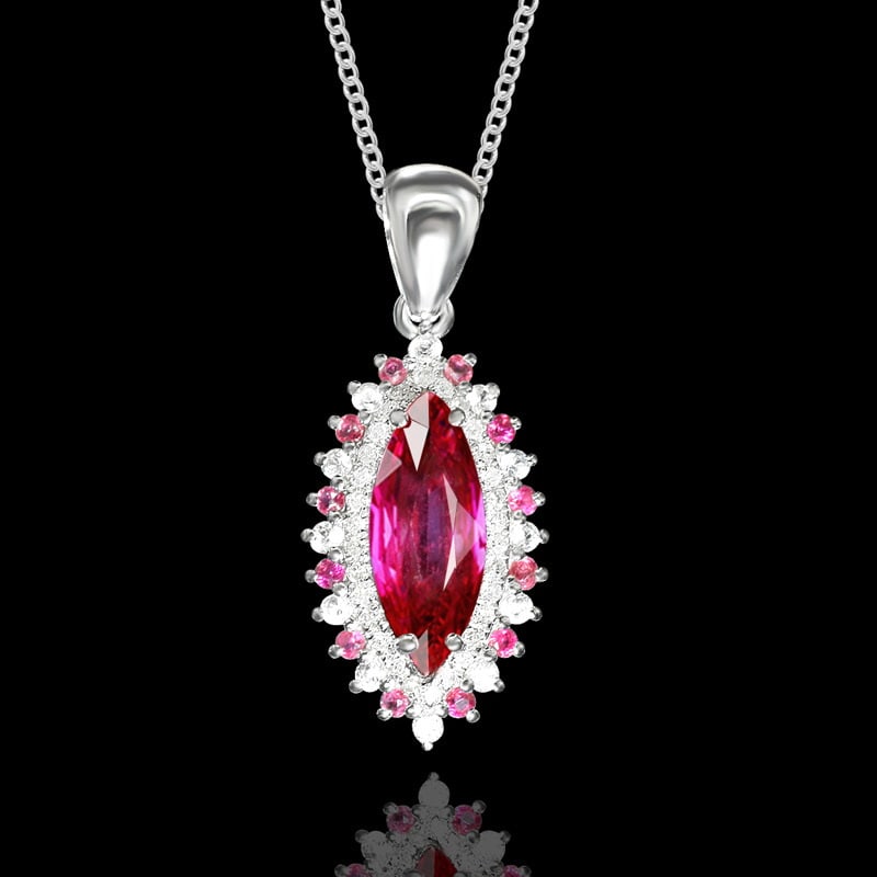 14k Gold 1.18 Ctw Natural Ruby & Diamond Pendant( Without Chain ): Ref:231038083 // gold content:14k gold // main gemstone:ruby // shape:marquise // carat weight:1. 09ct // color:red // treatment:natural // // adjacent gemstone 2 : diamond // number of stones:30 // s