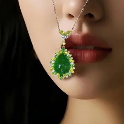 14k Gold 9.87 Ctw Natural Emerald & Sapphire Pendant( Without Chain ) - 3