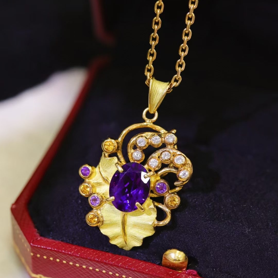 14k Gold 2.53 Ctw Natural Amethyst & Diamond Pendant( Without Chain ): Ref:231038090 // gold content:14k gold // main gemstone:amethyst // shape:oval // carat weight:2. 36ct // color:purple // treatment:natural // // adjacent gemstone 2 : diamond // shape:round // carat