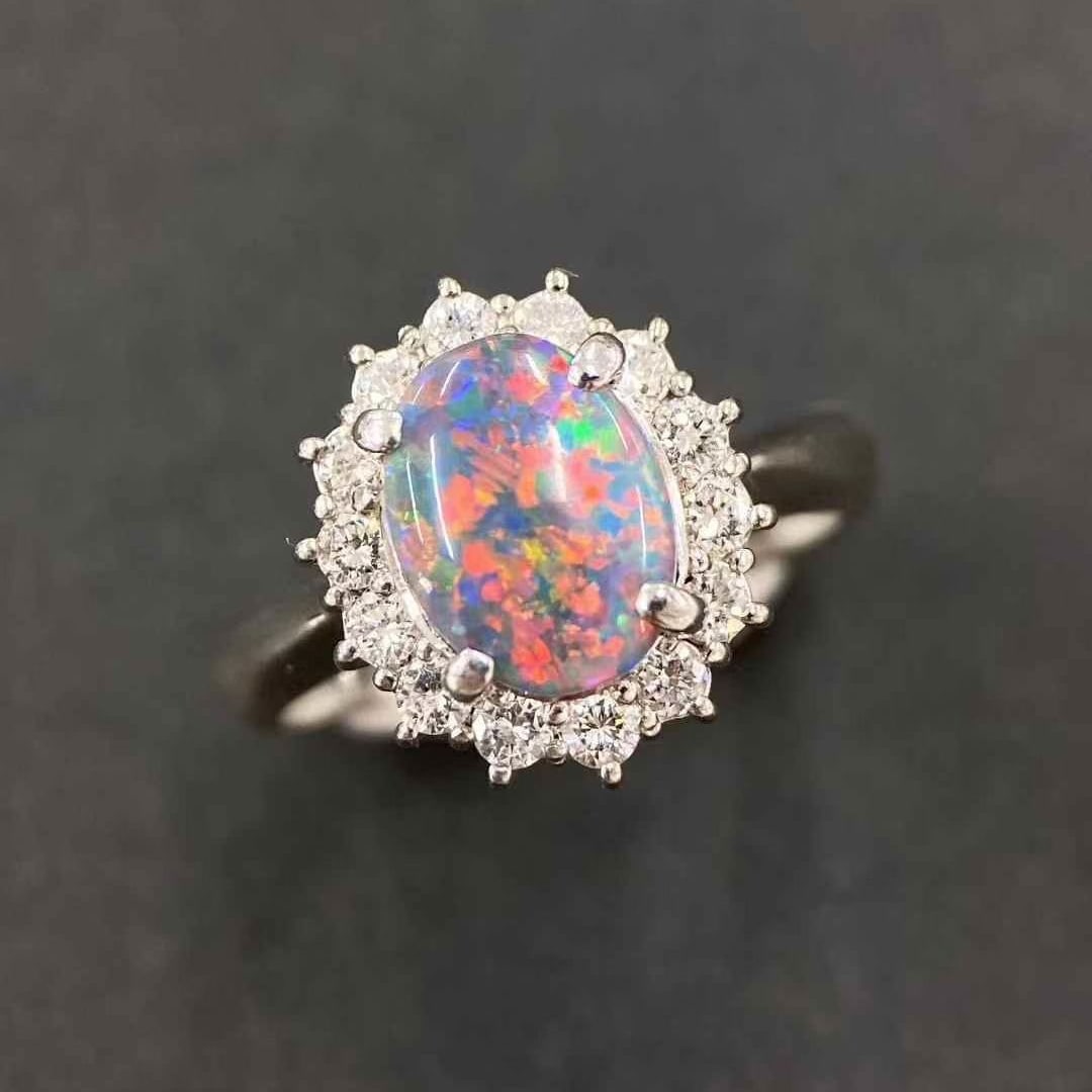 14k Gold 1.57 Ctw Natural Opal & Diamond Ring - 3