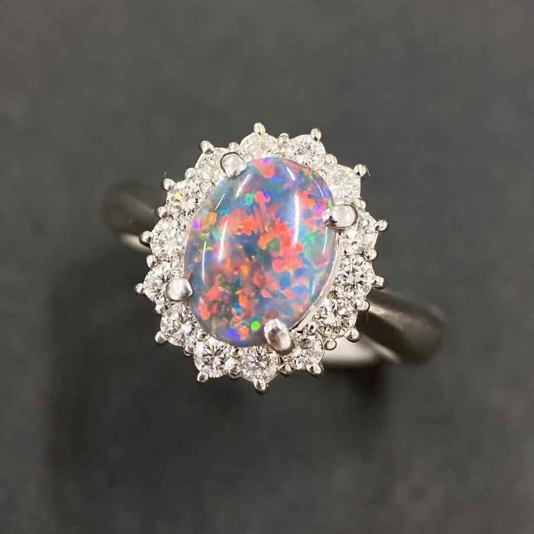 14k Gold 1.57 Ctw Natural Opal & Diamond Ring - 5