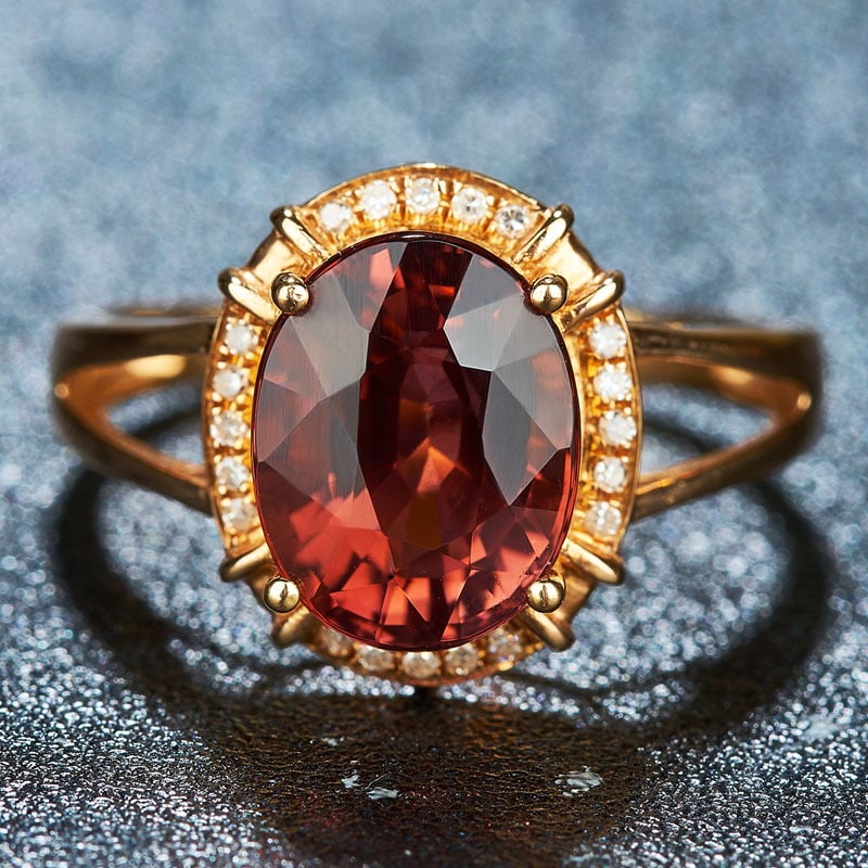 14k Gold 3.3 Ct Natural Tourmaline & Diamond Ring: Ref:231038111 // gold content:14k gold // ring size:7. 25us // // main gemstone:tourmaline // shape:oval // carat weight:3. 3ct // color:red // treatment:natural // // adjacent gemstone 2 : diamond