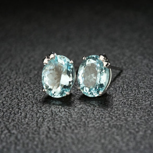 14k Gold 6.05 Ct Natural Aquamarine Earrings - 3