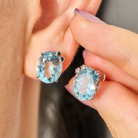 14k Gold 6.05 Ct Natural Aquamarine Earrings - 5