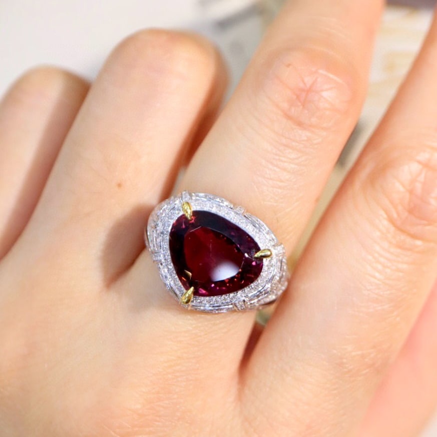 14k Gold 6.13 Ctw Natural Tourmaline & Diamond Ring - 2
