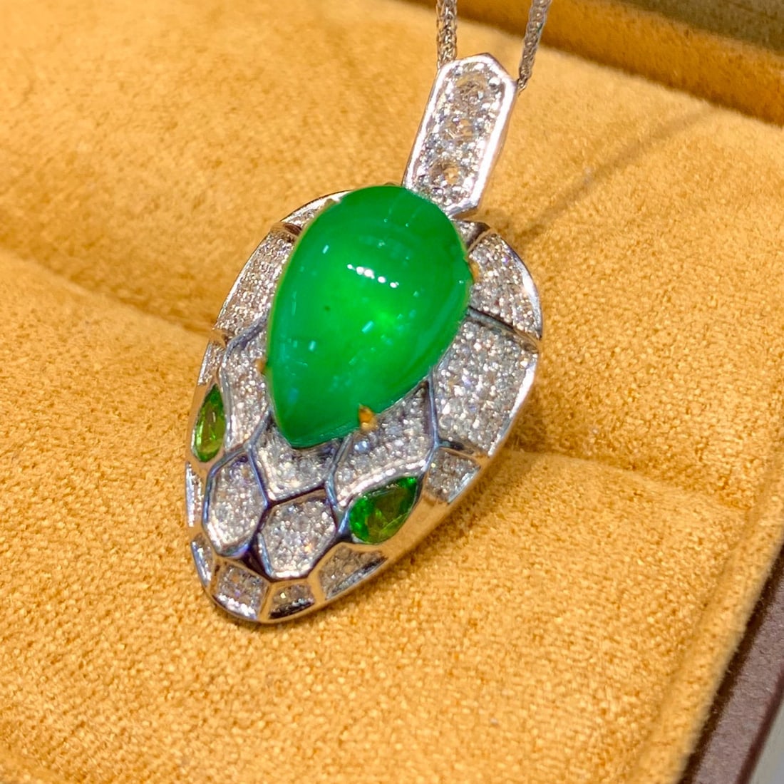 14k Gold 3.75 Ct Vivid Green Natural Emerald & Diamond & Sapphire & Tsavorite Pendant( Without Ch... - 3