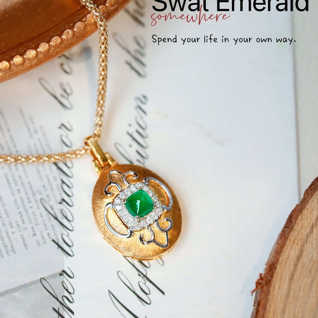 14k Gold 0.27 Ctw Vivid Green Natural Emerald & Diamond Pendant( Without Chain ) - 5