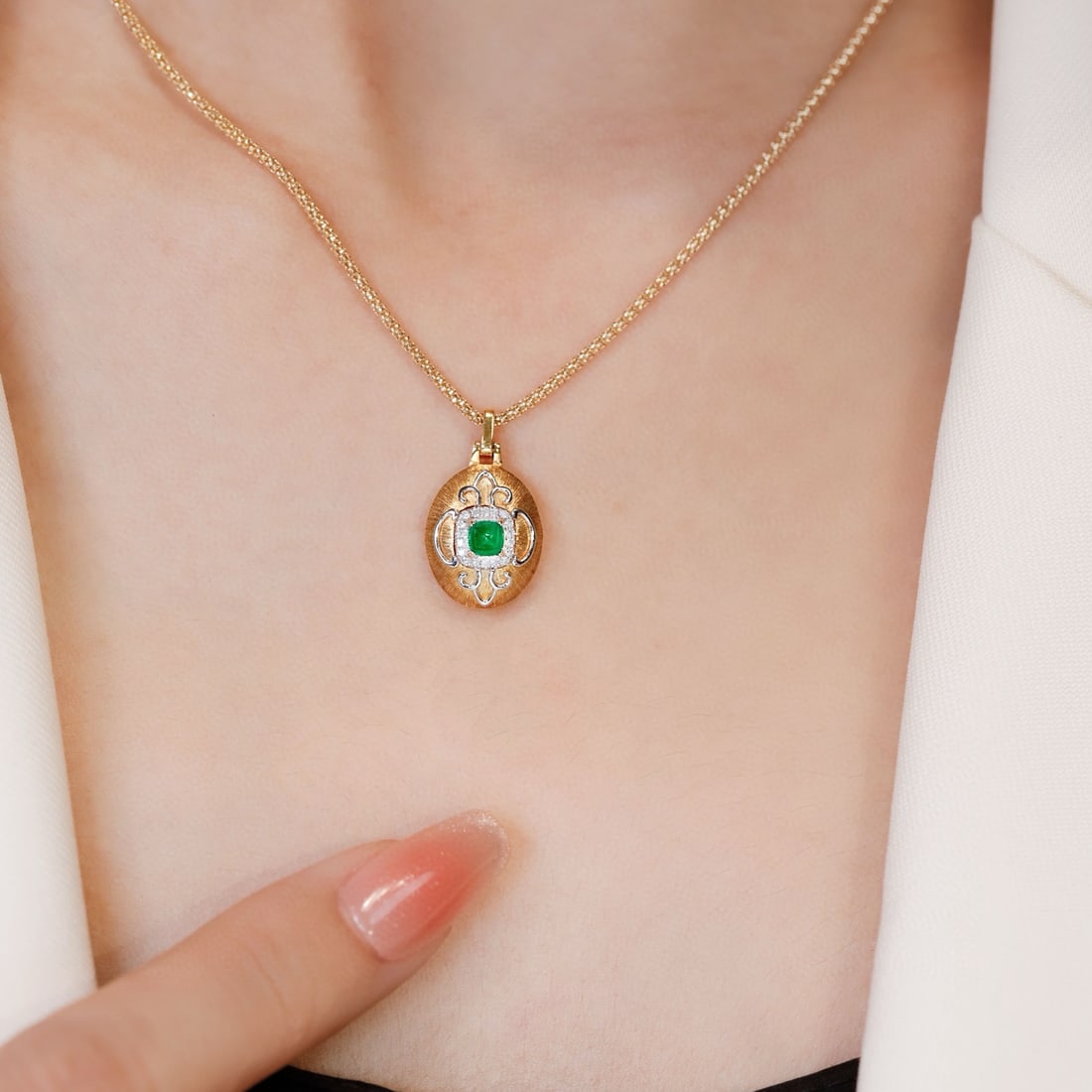 14k Gold 0.27 Ctw Vivid Green Natural Emerald & Diamond Pendant( Without Chain ) - 6